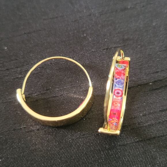 Boho floral insert gold tone hoop earrings - Picture 3 of 3